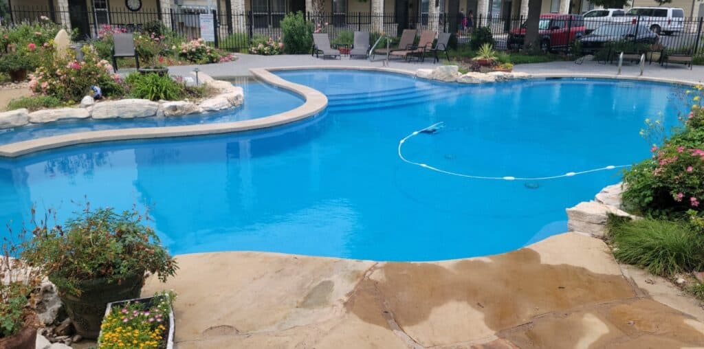 Backyard pool Temple TX, freshly finished pool by the Centex Pool Services Team.