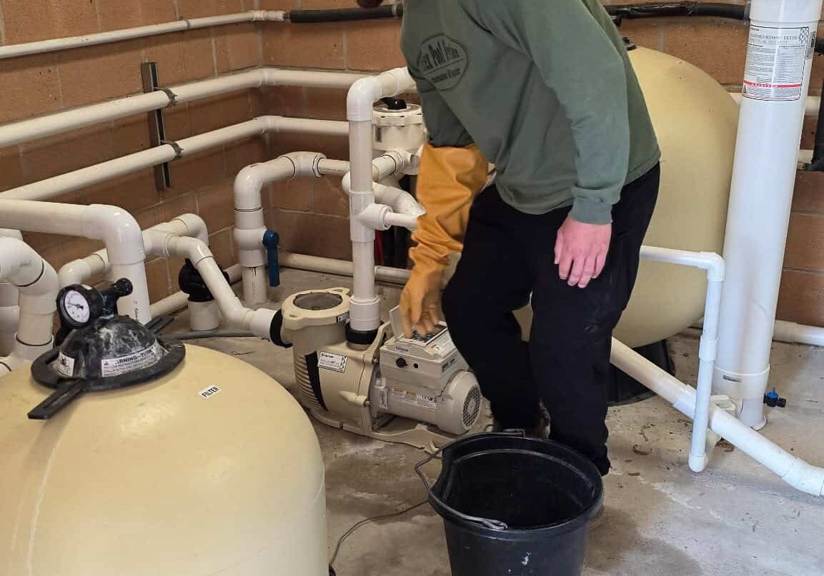 Pool technician inspecting pump and filtration system in Temple TX